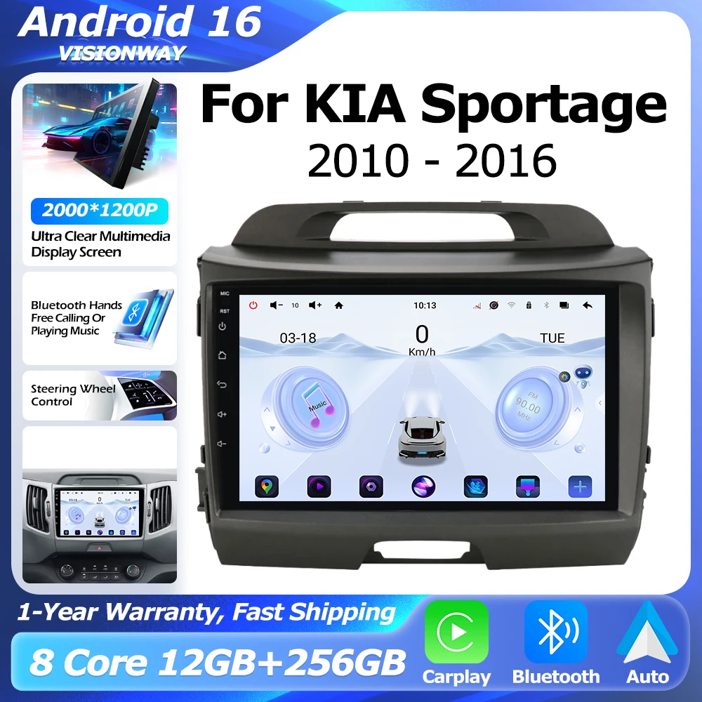 

Android 16 For KIA Sportage 3 2010-2016 GPS Navigation Multimedia Player Bluetooth Wireless CarPlay Auto 4G WIFI DSP RDS