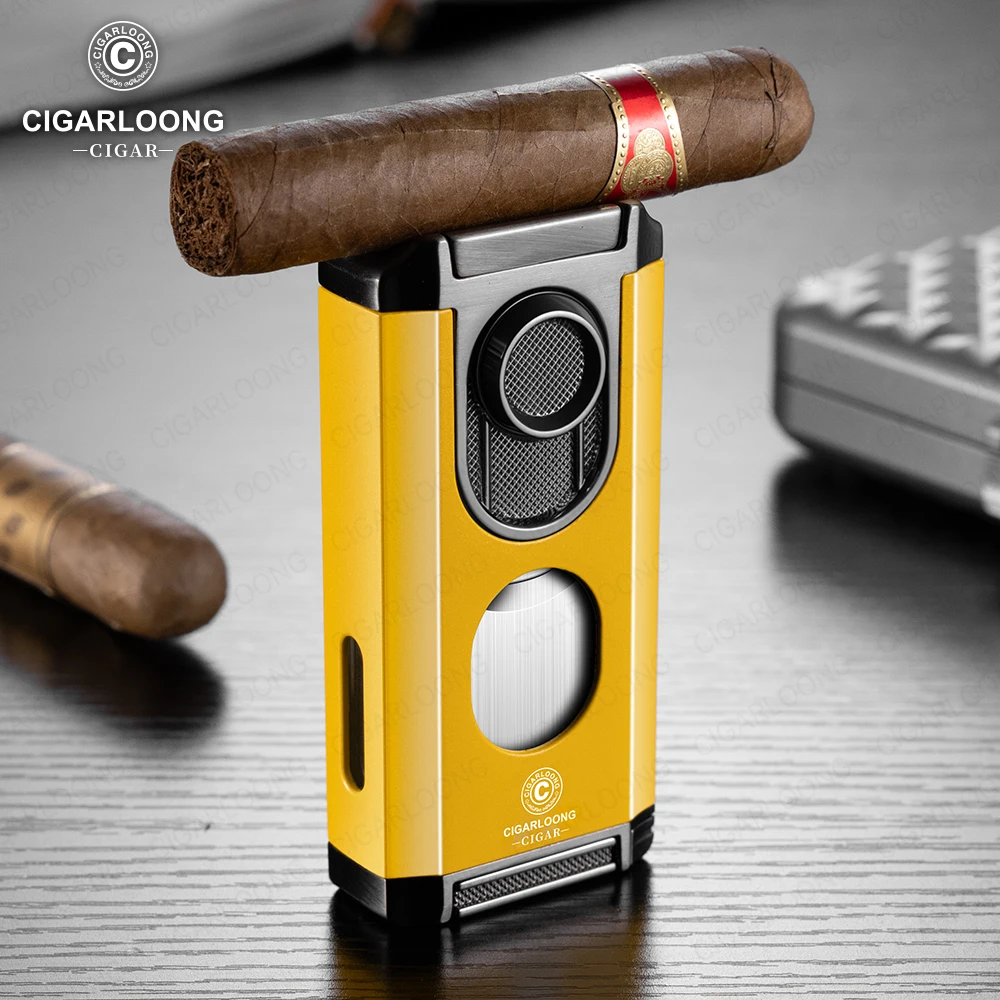 Encendedor de cigarros portátil práctico multifuncional 3 en 1 tres fuegos rectos suave V tijera soporte caja de regalo