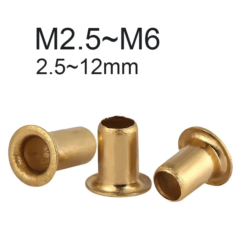 Brass Hollow Tubular Rivets M2.5 M3 M3.5 M4 M5 M6 Flat Head Eyelet Rivets for Leather Craft Electronics Furniture DIY Repair
