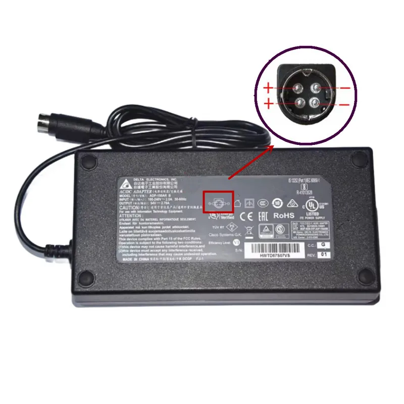 Genuine DELTA ADP-150AR B 54V 2.78A 150W 4PIN AC Adapter Charger For CISCO SG300 SG350-10MP 10-PORT SG350-10MP-K9 Power Supply