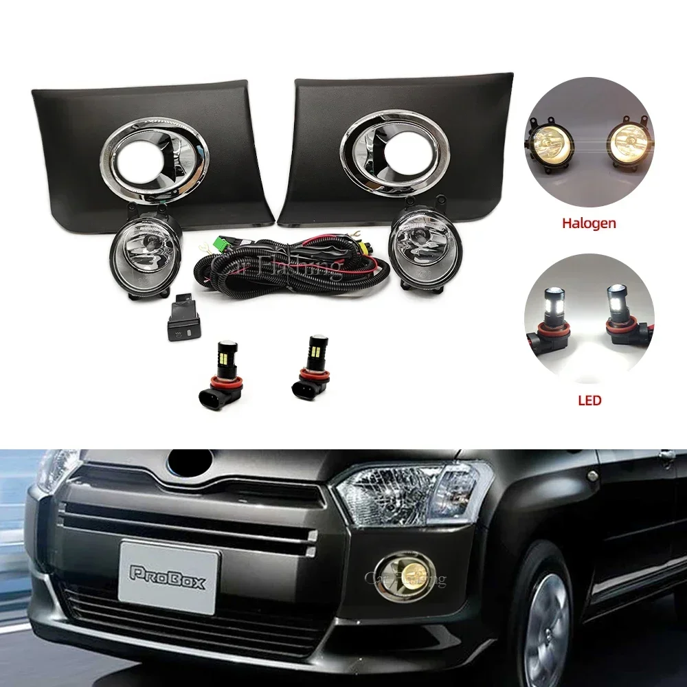 New！ Car LED front bumper Fog Lights Fog Lamp For Toyota Probox succeed 2016-2022 Chrome Trim Harness Wiring Cover Grille