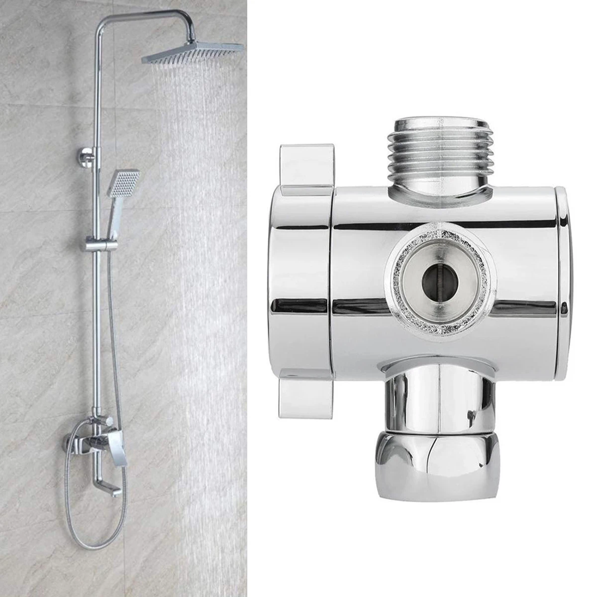 

ABS Shower and Bathroom Faucet Three Way T-adapter Silver White Polished for Toilet Bidet Shower Head Diverter Shower Faucet