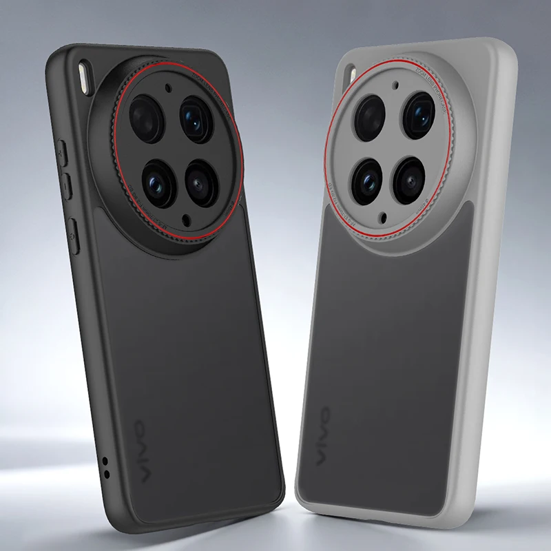 Capa de luxo simples em acrílico com lente circular vermelha e acabamento fosco para Vivo X300 Ultra e X300S Pro, capa protetora Fudna amigável à pele.
