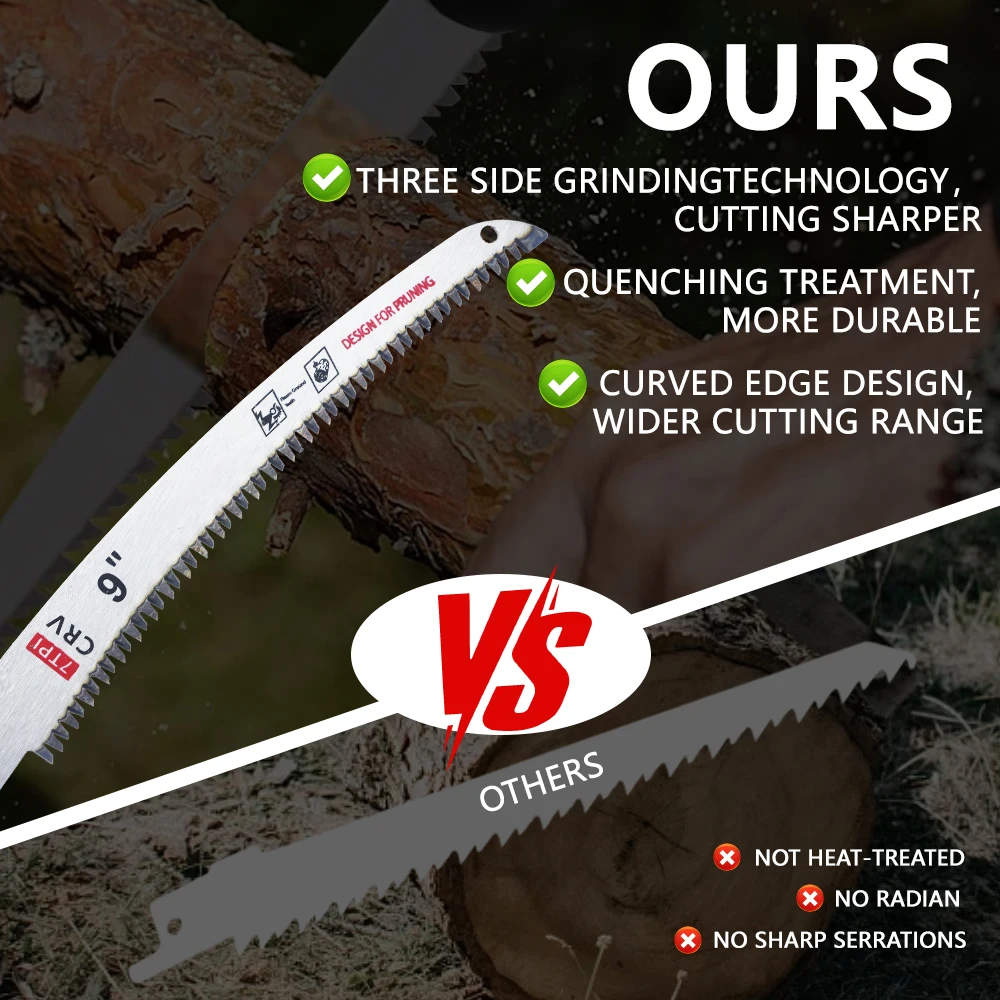 3pcs Arc Edge Reciprocating Saw Blade,  Japanese Teeth with Curved Edge Wood Pruning Saw Blades for Tree Trimming