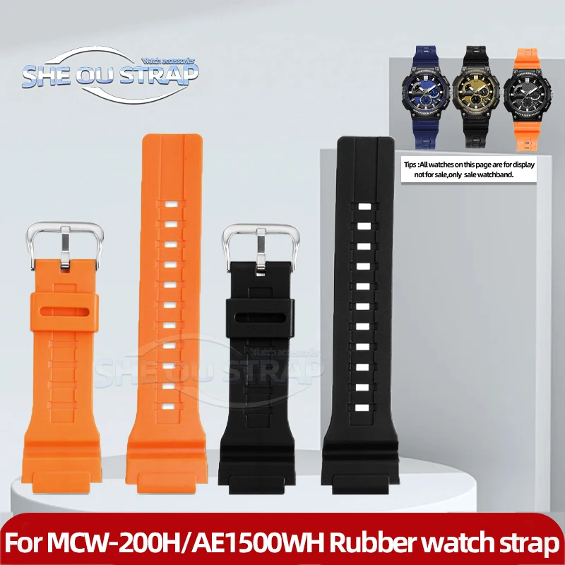 18mm 20mm Silicone Watch Strap For Casio MCW200H AE1500WH Watch Band Men's AE-1500WH MCW-200H Sports Rubber Watch Accessory