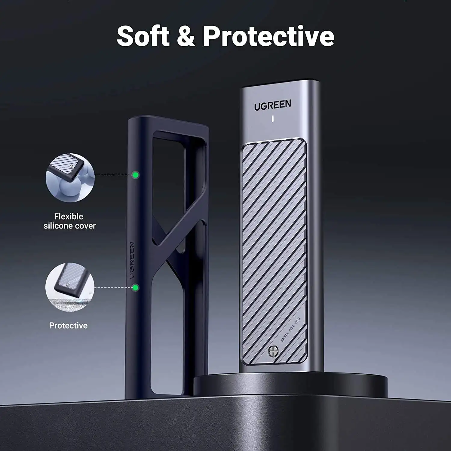 UGREEN M.2 NVMe SATA SSD Enclosure Aluminum 10Gbps USB C External Portable NVMe M.2 Enclosure USB 3.2 Gen2 Thunderbolt view 6