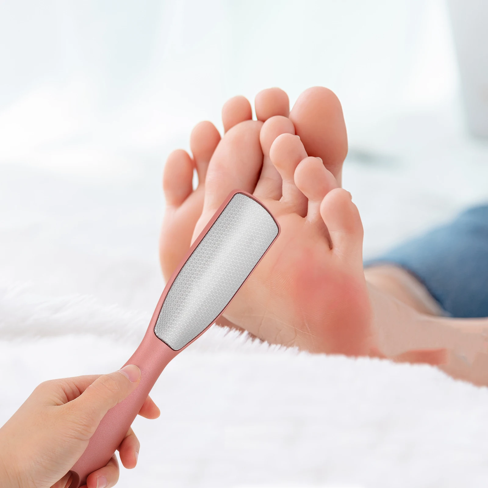 

Double Side Stainless Steel Foot Scrubber Dead Skin Remover Pedicure Callus Remover Long Handle Foot File Tool Nail Care