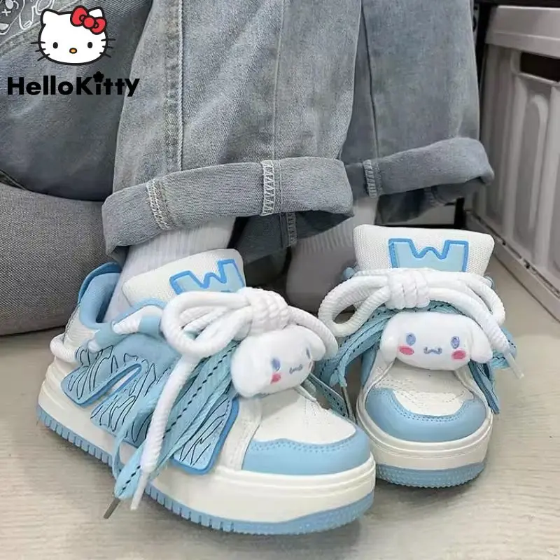Sanrio Cartoon Shoes With Cinnamoroll Accessories Y2k Student Korean Fashion Versatile Board Shoes Women Cute Casual Sneakers