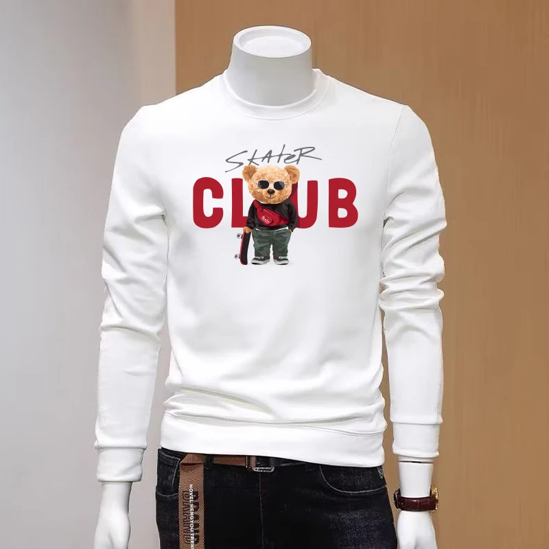 Harajuku Men Graphic Sweatshirts Cool Bear Long Sleeve T-shirt 100% Cotton Trendy Loose Overfit Long Tee Sports Top Men Clothing