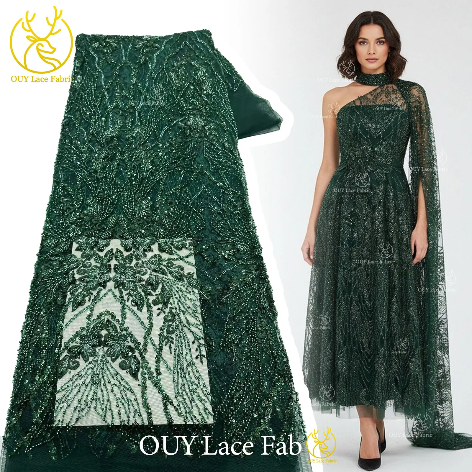 Hochwertiger roter afrikanischer handgefertigter bestickter Perlen-Spitzenstoff 2026 Nigerianische Pailletten-Spitze für Damen Hochzeit Nähen 5 Yards – Detail 5