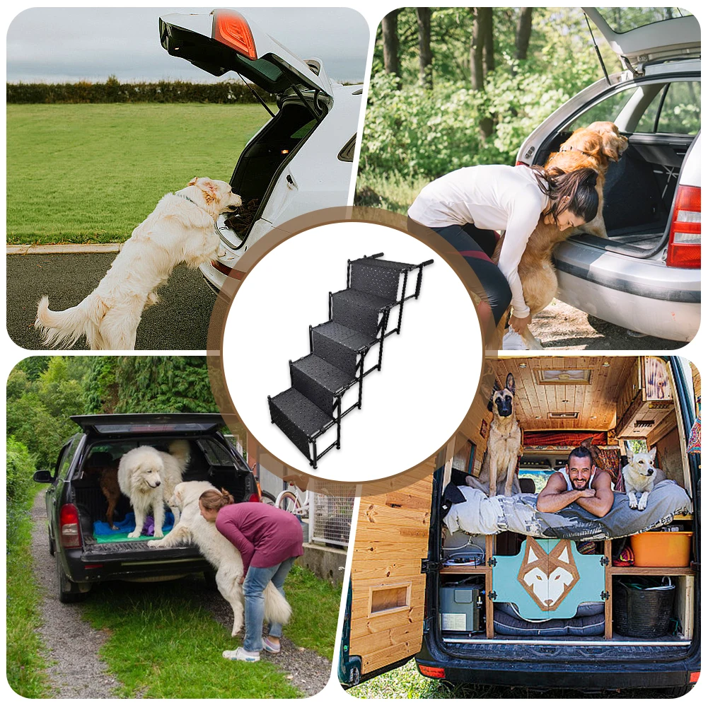 

5 Steps Foldable Pet Ladder Support Support Up To 150 Lbs Lightweight Portable Pet Ladder Ramp for High Beds Trucks Cars and SUV