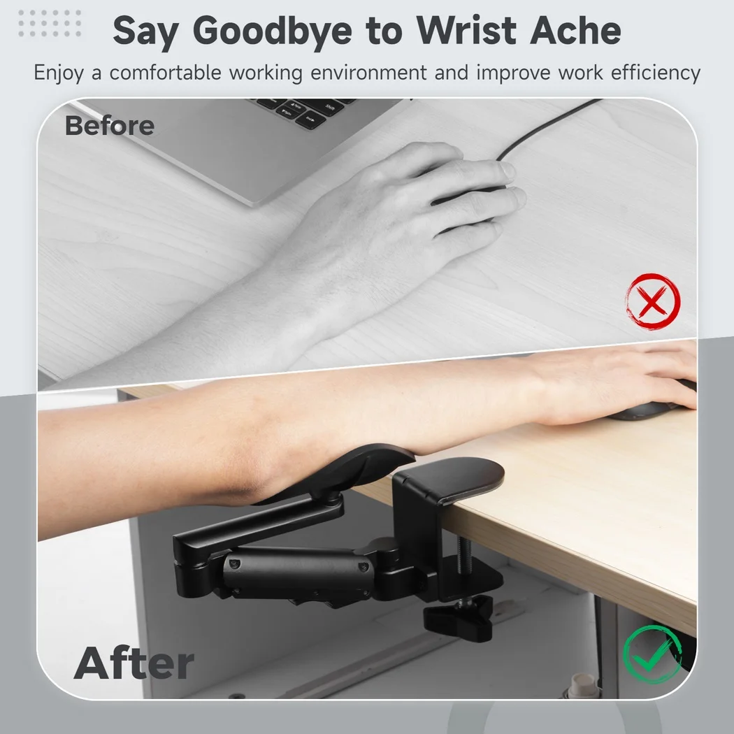 Adjustable Desk Armrest Ergonomic Elbow Rest Holder Clamp-on Arm Support Computer Table Elbow Support Table Extension Platform
