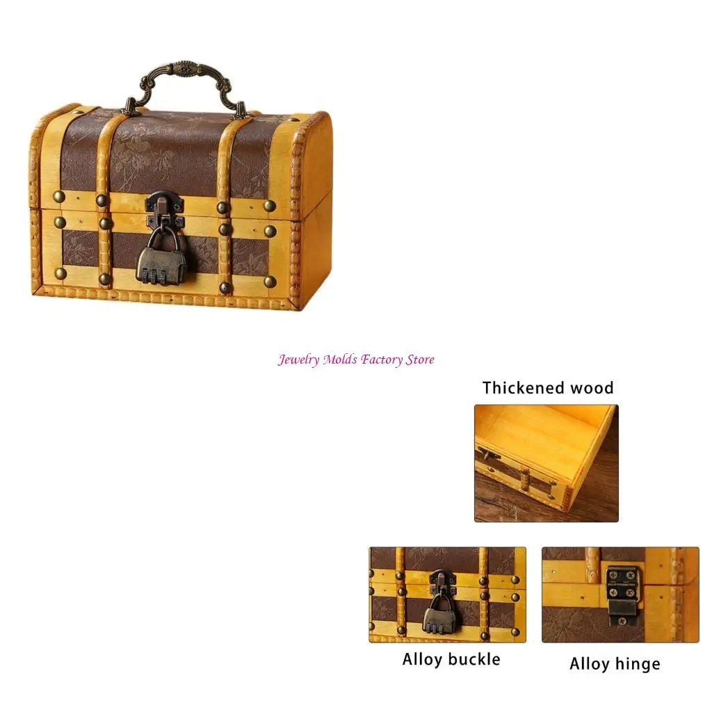 

Decorative Wooden Jewelry Storage Case With Safety Combination Lock Antique Handheld Organizers For Necklaces E0BF