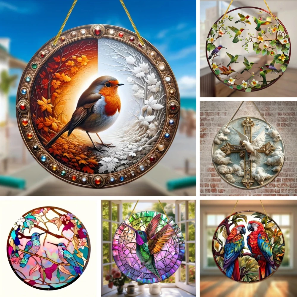 Vibrant Three Hummingbird Suncatcher - Glass-Like Acrylic Art - Dazzling Indoor/Outdoor Decor for Windows, Yard, Home, Kitchen