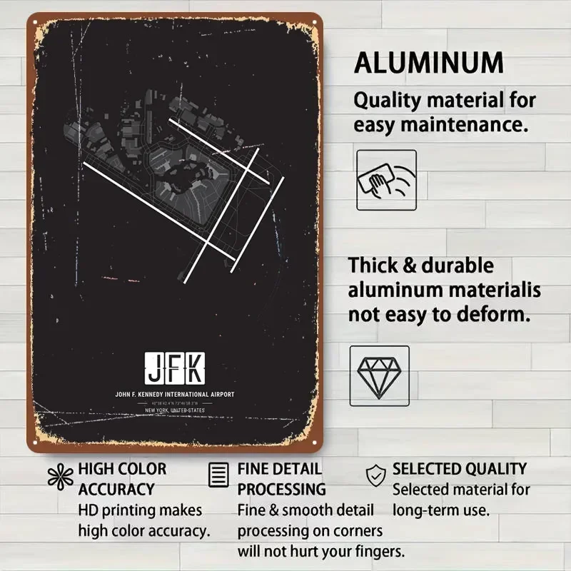 JFK مطار خريطة ملصق خريطة علامة معدنية غرفة نوم الديكور غرفة المعيشة لوحات القصدير المخصصة للجدار الفن الديكور رجل الرجعية الكهف