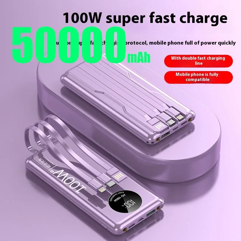 

50000mAh 100W High Capacity Power Bank 3 in 1 Fast Charging Powerbank For iPhone Samsung Huawei Portable Battery Charger