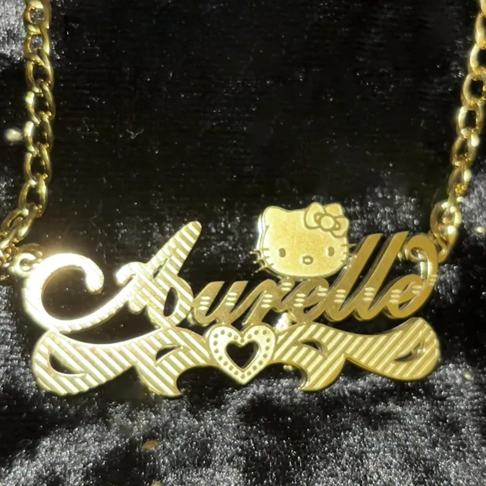 Custom Name Necklace Carve Hello Kitty Heart Personalized Nameplate Pendant Stainless Steel Sanrio Cartoon Jewelry Birthday Gift view 6