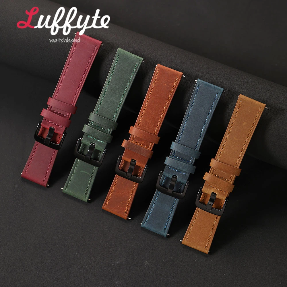 Bracelet de montre décontracté vintage pour hommes, bracelet de montre en cuir Crazy Horse, 18 mm, 20 mm, 22 mm, 24 mm, bracelet de montre de remplacement
