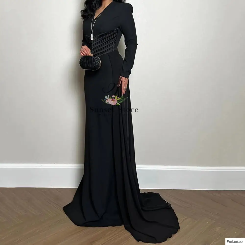 Customized   Women's Evening Dresses Floor-length V-neck Full Sleeve Prom Gown Simple Fashion Draped Casual Customized Gowns - view 2