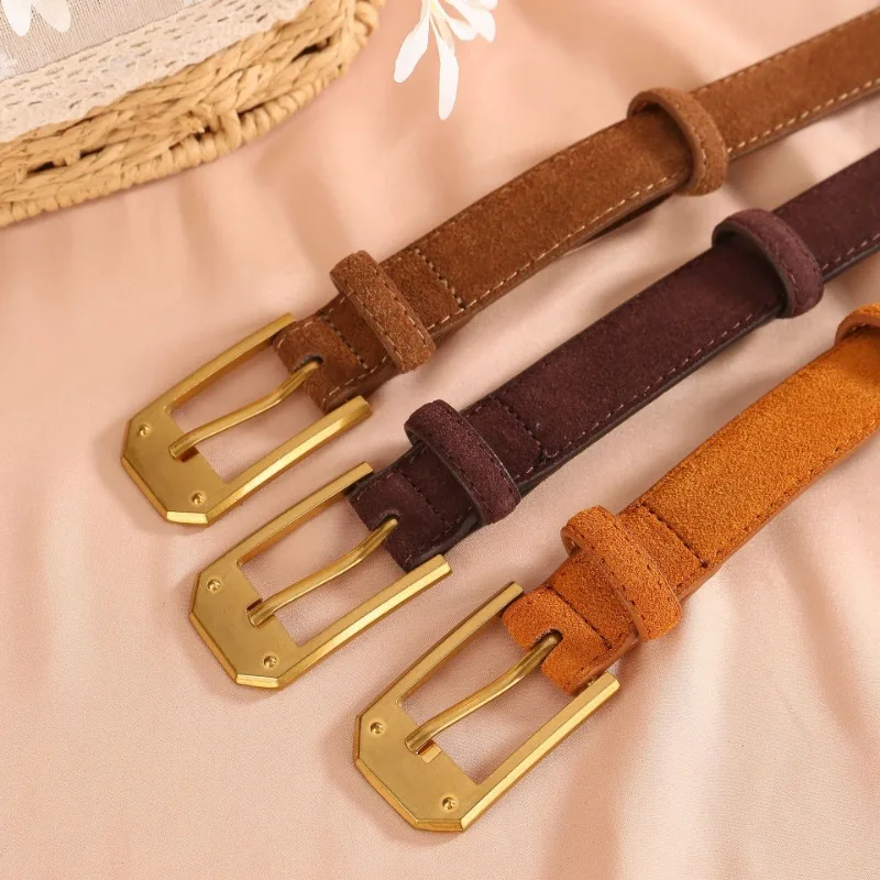 Luxury Suede Belt for Women, High-end Feel Leather Fashion Belt Versatile Decoration, Cowhide Suede with Dress Coat