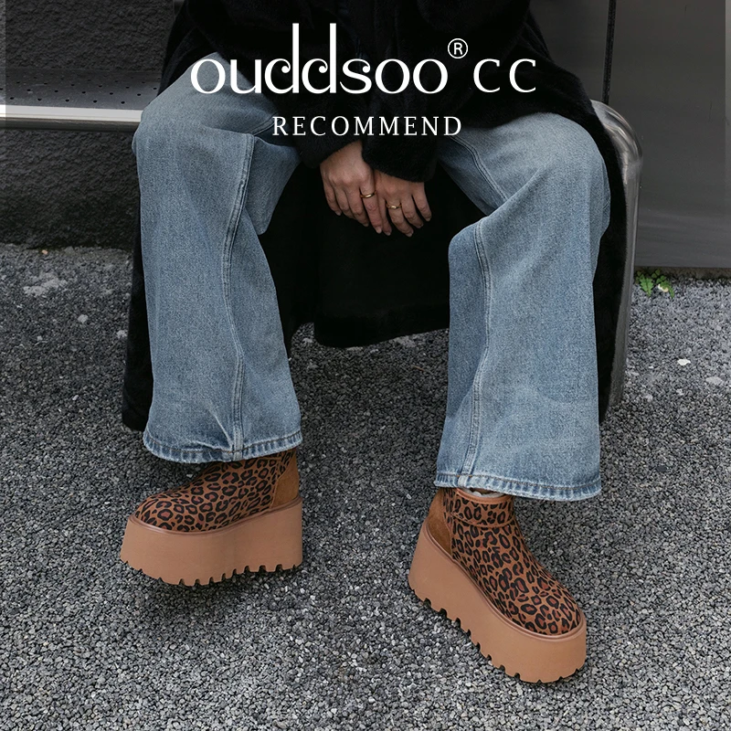 Ods Winter Casual Short Tube Warm Slip-on Cotton Boots Plus Warm Leopard Print Comfortable Thick Sole Non-slip Snow Boots Women