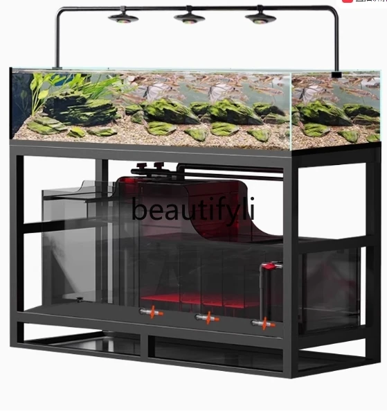 Stream tank Fish tank Extremely narrow side overflow Ultra white bottom filter Living room Large and medium-sized native tank