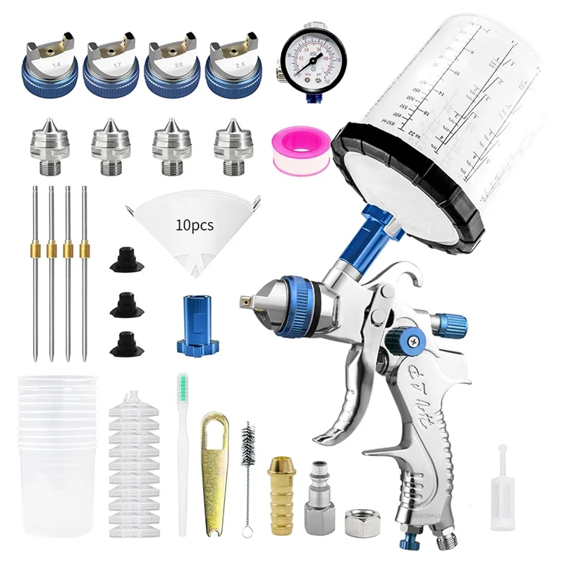 مسدس رش هواء ABDJ-HVLP مع فوهات 1.4/1.7/2.0/2.5 مم وأكواب خلط 650 سم مكعب، بخاخ طلاء للسيارات