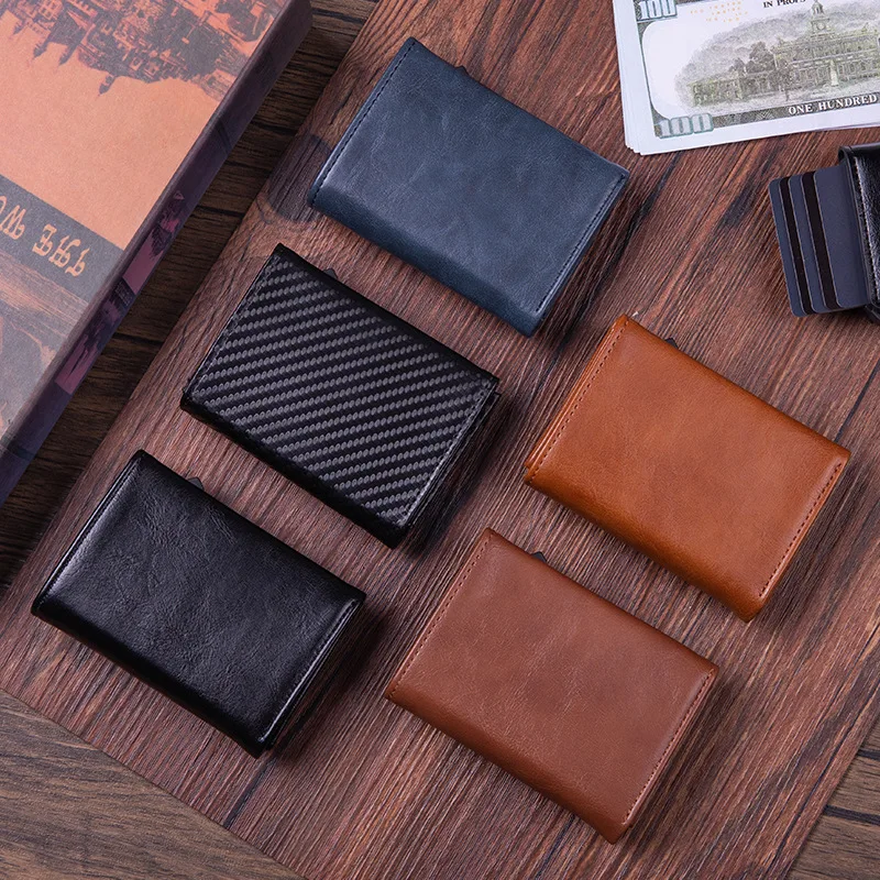 محفظة بطاقات منبثقة أوتوماتيكية للرجال من ألياف الكربون والألومنيوم ومضادة للسرقة ومشبك بطاقات الائتمان RFID ومحفظة حامل بطاقات عالية الجودة #2