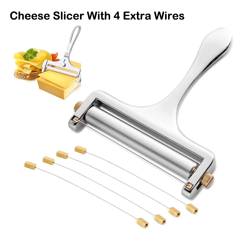 Cheese Slicer Adjustable Thickness Heavy Cheese Cutters With Wires For Soft Semi-Hard Cheese Butter 1-4 Cutting Wires Included