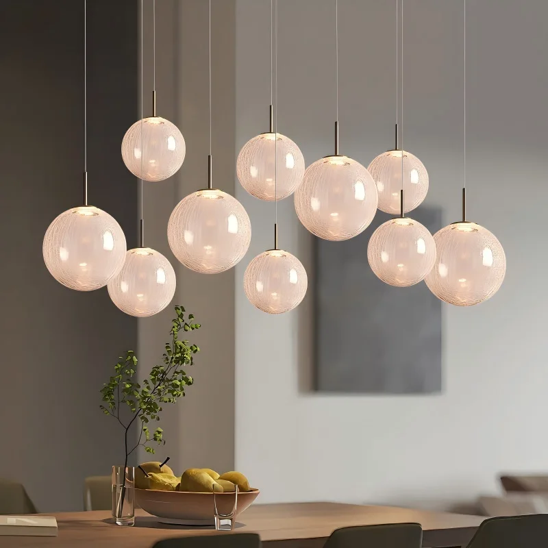 Solid BrassCracked Glass RetroPendant Light North American High Ceiling Villa Lamp for Duplex Staircase Living DiningHotel Decor