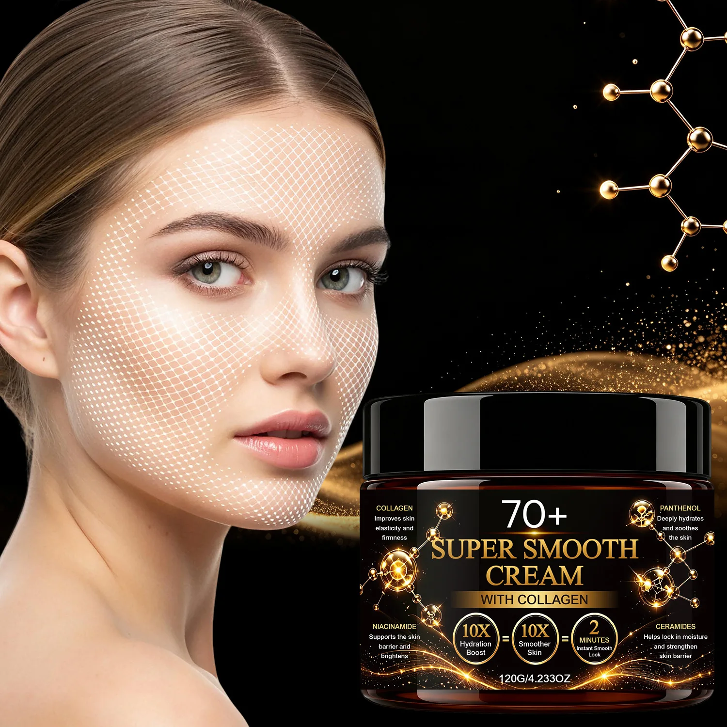 70+ Super Smooth Cream with Collagen 120g - 10X Hydration Boost, Niacinamide, Panthenol & Ceramides for Skin Barrier & Smoothnes