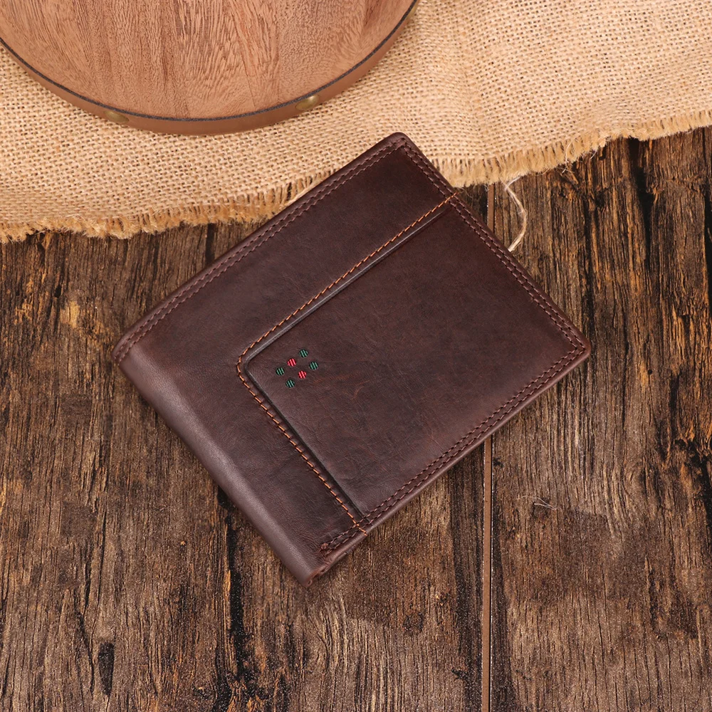 

Retro leather men's wallet multi-card anti-theft brush short business male Coin purses gentleman Money clip rfid