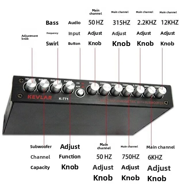 Stable Audiophile Car Audio Equalizer Power Amplifier Car EQ Equalizer 7-segment High and Medium Bass Tuning