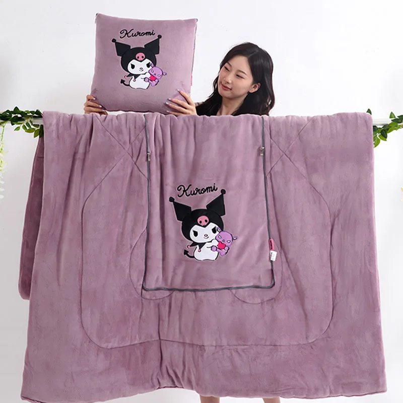 Sanrio Milk Plush Embroidery Cartoon Dual Purpose Car Thickening in Winter Cushion Office Napping Pillow by Kuromi Pillow Gifts