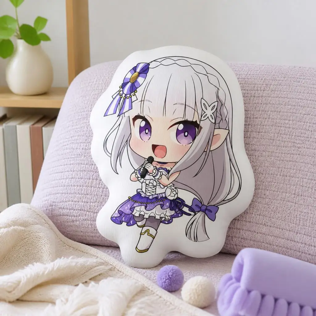 Re Zero Emilia Anime Chibi Idol Plush Pillow Cushion Irregular Stuffed Throw Pillow Home Decor Gift Sofa Bed Couch