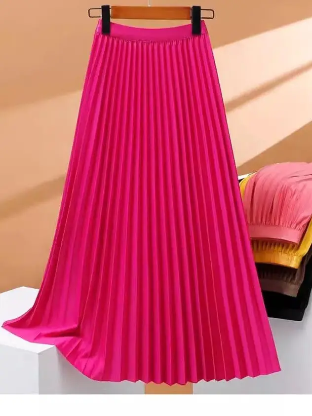 

Heavy Emed f Skirt Women's Spring Summer 2025 Pleated Midi Skirt Casual High Waist A-Line Skirt Korean Sle