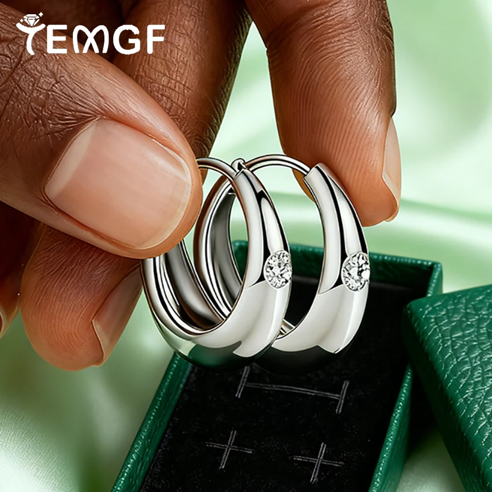 

TEMGF Certified 2.5mm Moissanite Hoop Earrings for Women S925 Sterling Silver U-shape Ear Studs Birthday Party Fashion Item