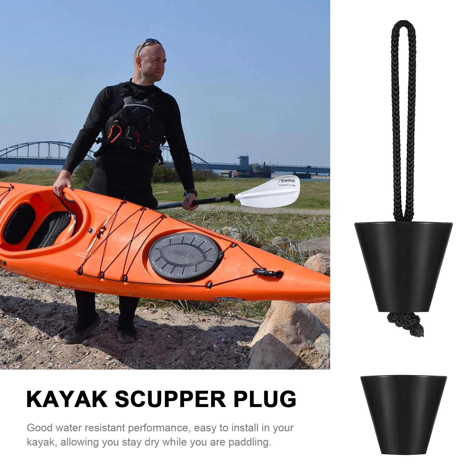 

6pcs Waterproof Plug Valve Kayak Scupper Silicone Drain Kit Boat Accessories Thread Bung Canoe Holes Stopper Black Color