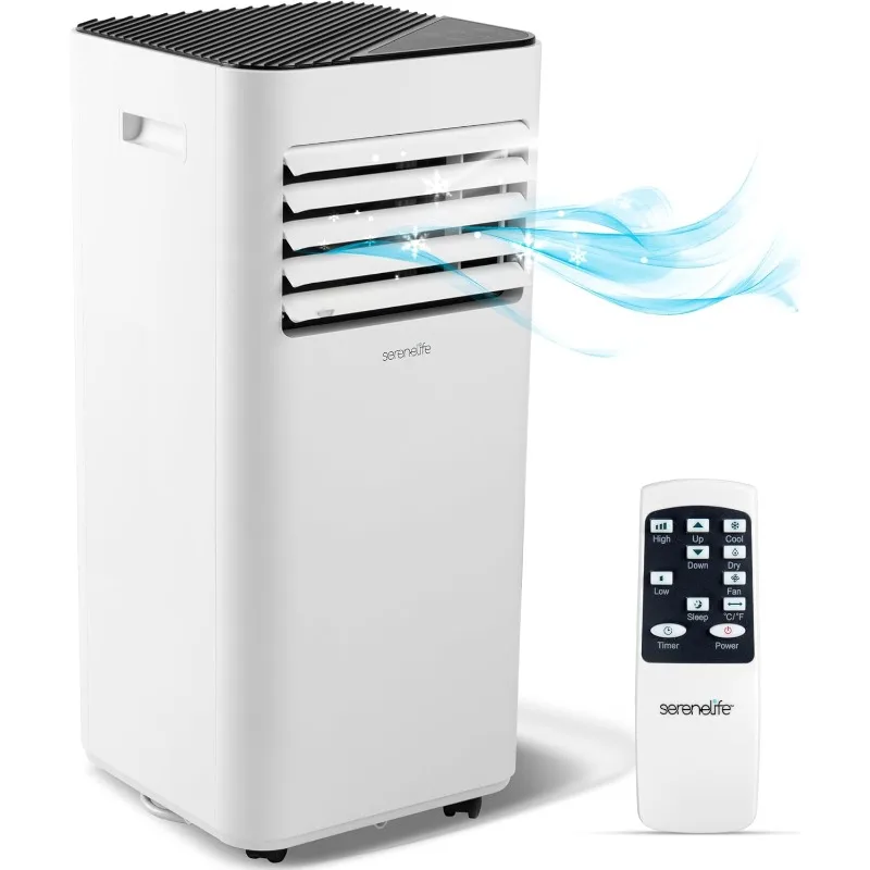 Ar condicionado portátil SereneLife 10000 BTU - Unidade CA portátil 3 em 1 para quarto de até 300 pés quadrados, temporizador 24 horas, controle remoto