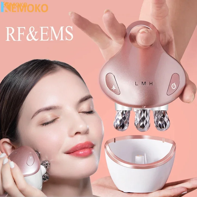 EMS Facial Massager with 4D 5 in 1 Massage Head Home USB Facial Device Promote Face Cream Absorption 5 Light Color Modes