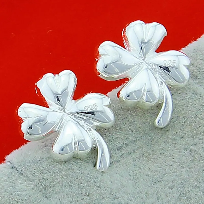 

925 Sterling Silver Four-Leaf Clover Stud Earring For Woman Fashion Charm Wedding Engagement Party Jewelry
