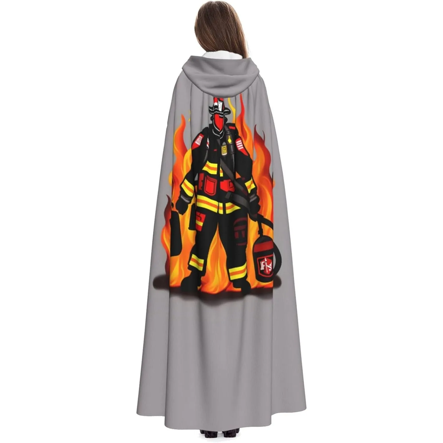 

Накидка с капюшоном для взрослых с принтом пожарного, карнавальная праздничная накидка, халат для косплея, костюм для вечеринки, готический карнавал