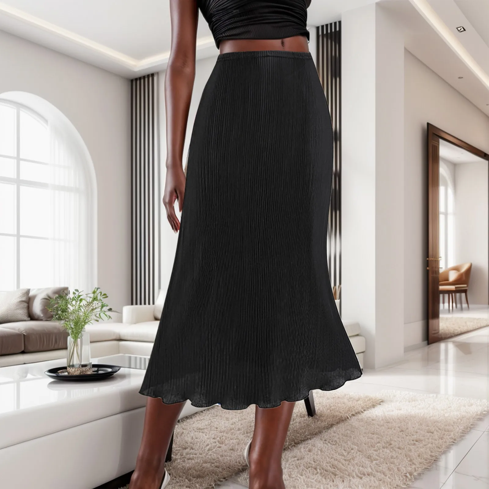 

Lazy Style High Waist Long Skirt Women Vintage Brown Fold Slim Fit Mermaid Skirts Female Elegant Streetwear Midi Skirts