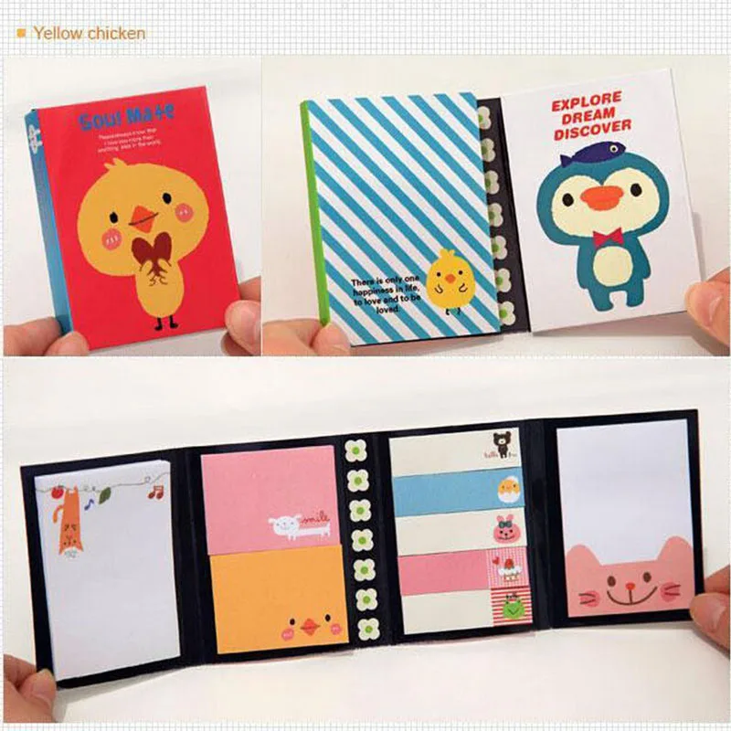 Portable Notes Sticker Paper Self-Adhesive Four Fold Flags Notes Tab Post Cute Animals Memo Pads Sticky Marker Colorful Bookmark