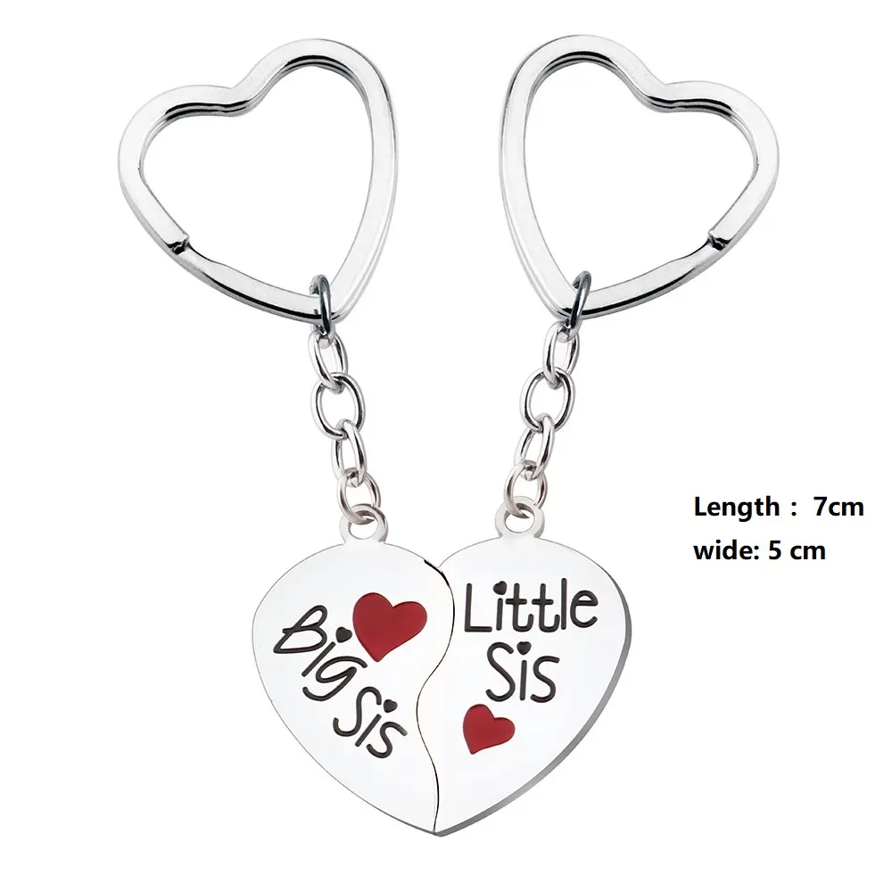 Stainless Steel 2pcs/Sets Big Sis Lil Sis Words Puzzle Key Chain Gift  Sister Friends Anniversary Festival Jewelry KeyChains