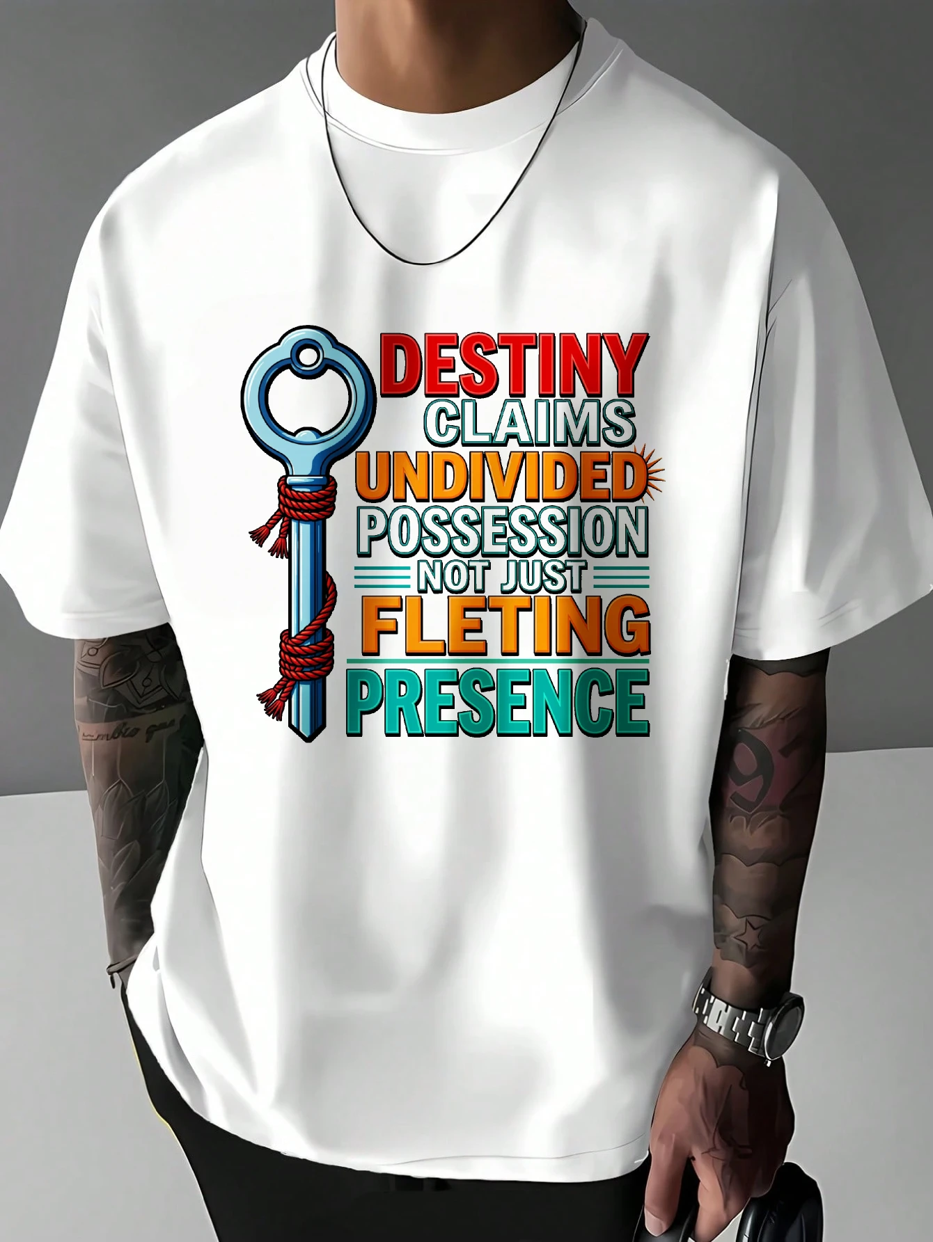 T-shirt graphique vintage pour homme avec slogan Destiny, imprimé lettres multicolores, manches courtes, col rond, en coton, décontracté, pour le quotidien