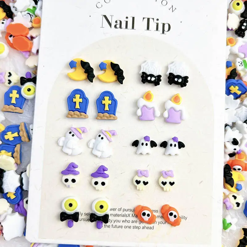 30PCS Resin 3D Kawaii Spider Bat Skull Nail Art Decoration Funny Ghost Halloween Series Nail Charms Handmade DIY Manicure Crafts