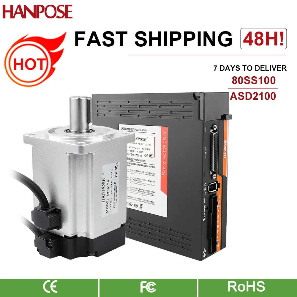 80SS100 5.4A 3.3N.m  ASD2100 Servo Drive kit  AC200-240V+3M Encoder Cable CNC Medical Equipment 1000W ac Servo Motor driver