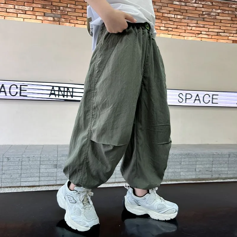 

2025 Summer Boys' Ice Silk Quick-Dry Pants Lightweight Anti-Mosquito Kids Clothing for Medium-Large Children Summer Stylish