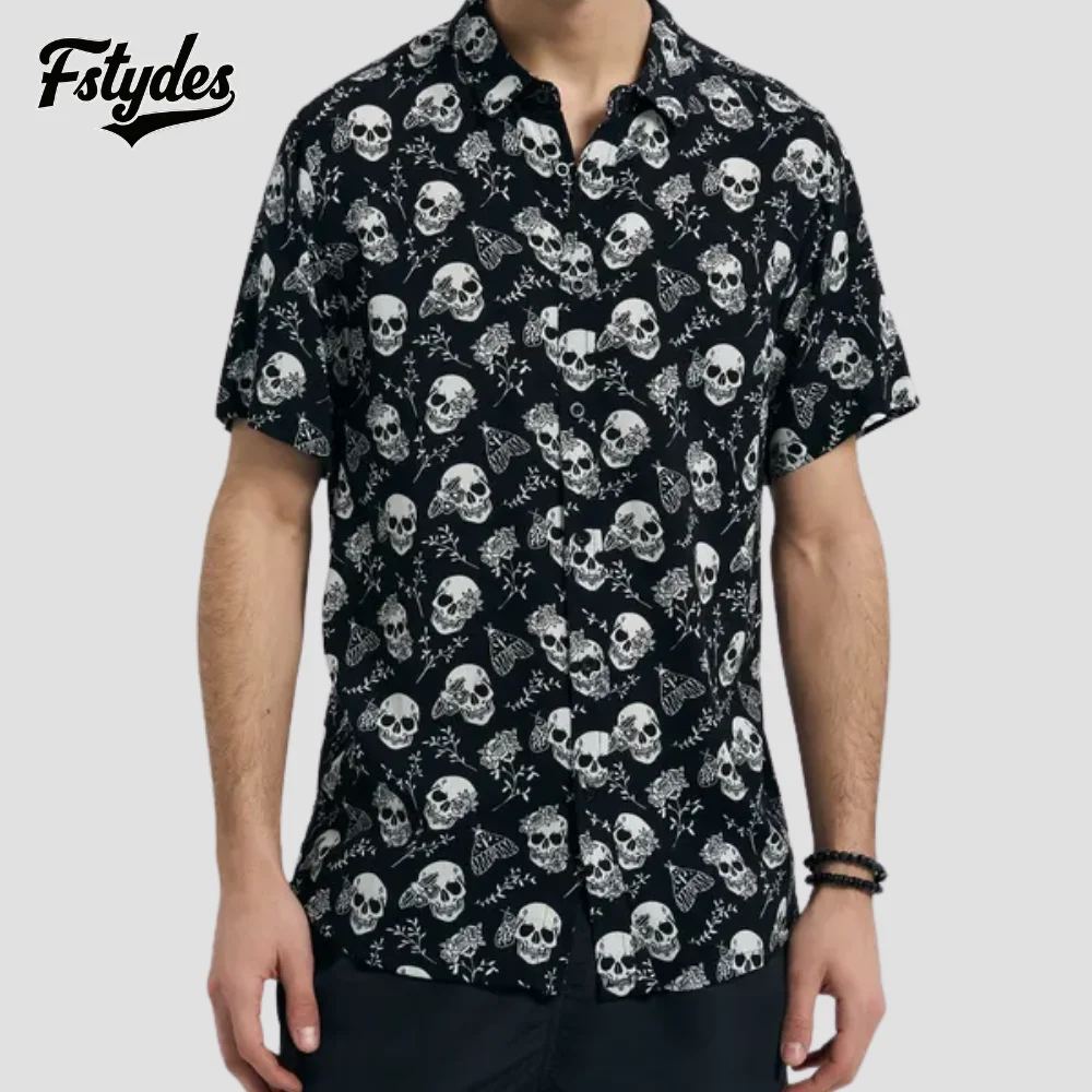 

Men'S Hawaiian Shirt Summer Short Sleeve Casual Everyday Top Hot Sublimation Skull Print Men Street Clothing S-5XL